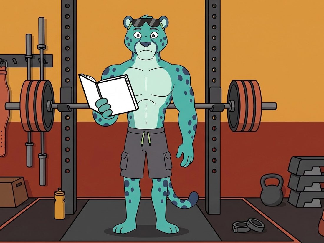 The cheetah checking his training log in the squat rack