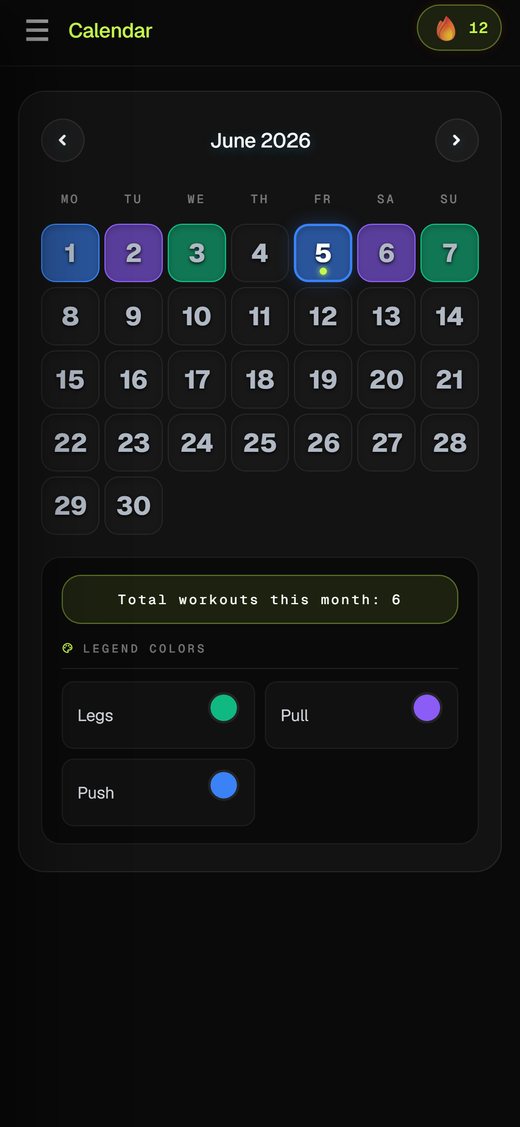 Calendar with every workout of the month