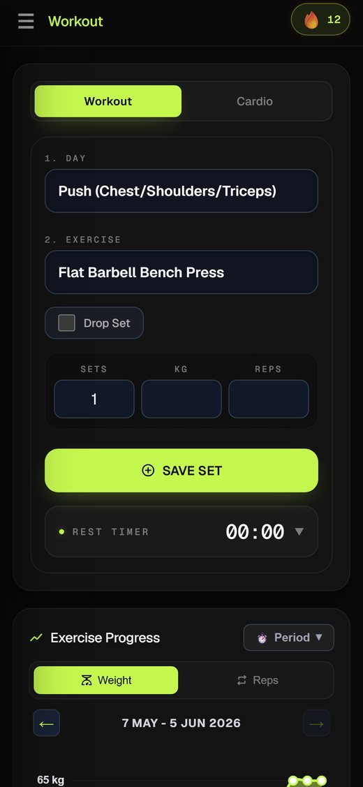 The workout logger in the TrackMovo app